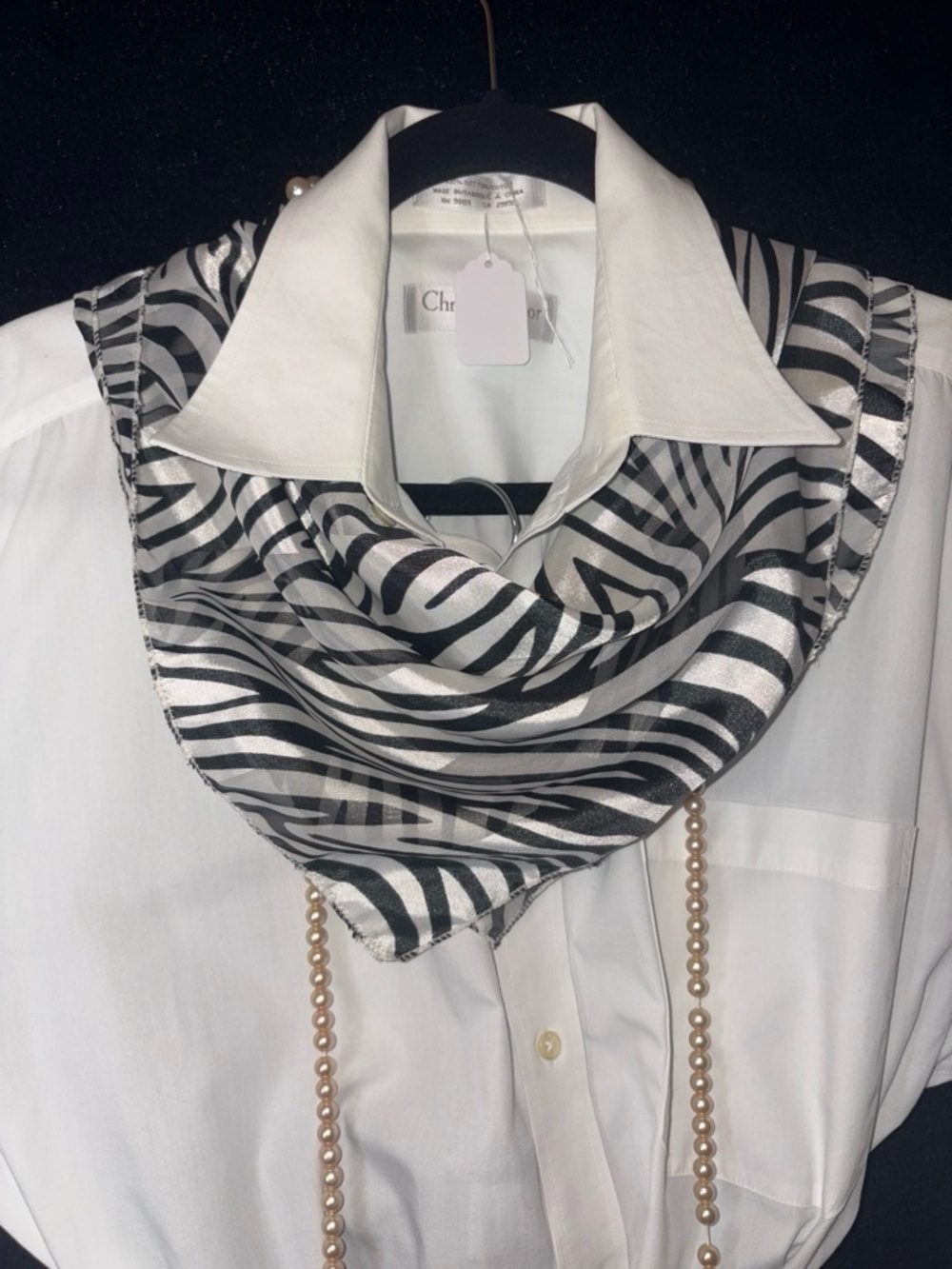 Women Zebra Stripe Sheer Square Neck Scarf OS Black White Animal EUC